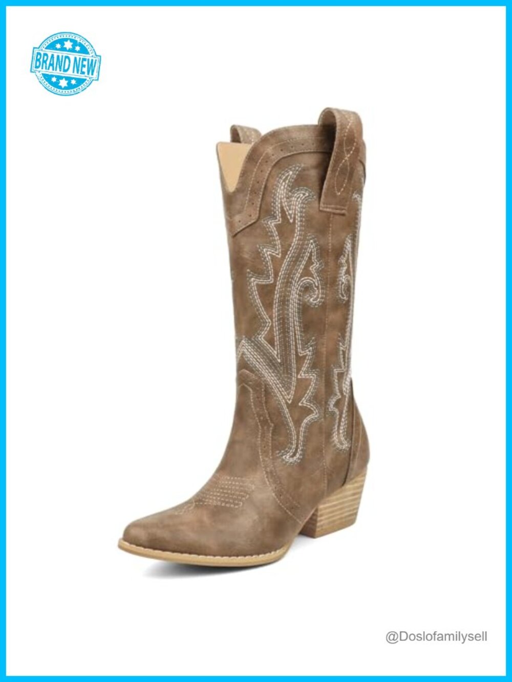 Pointed Toe Embroidered Western Cowgirl Boots Mid-Calf Synthetic Leather
